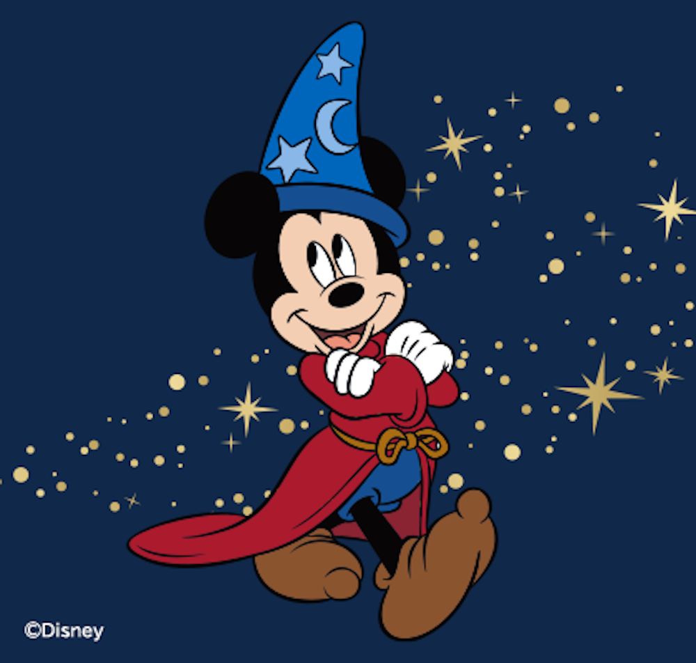 ミッキーマウスが夜空の星や雲を